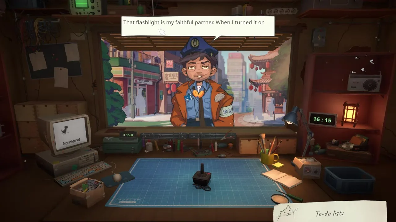 ReStory Inspector Sakamoto bringing a damaged flashlight case to the repair shop